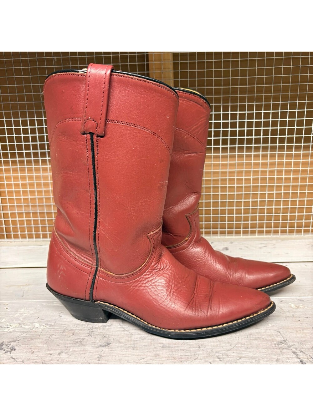Vintage Acme Red Purple Leather Cowboy Boots Women's Size 7.5 M